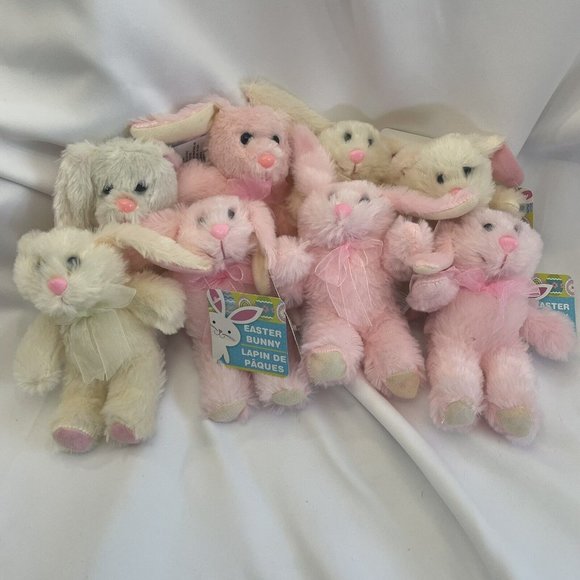 Plush BUNNY 8” NWT Stuffed Rabbit LOT OF 8. Cream and Pink Dollar Tree - Picture 1 of 3